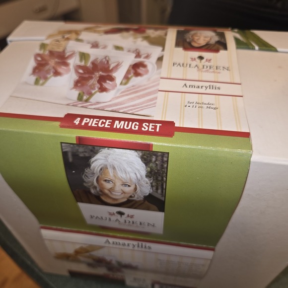 Paula Deen Set Of 4 Mugs Floral Amaryllis NOS Box 11 Oz - Picture 4 of 9